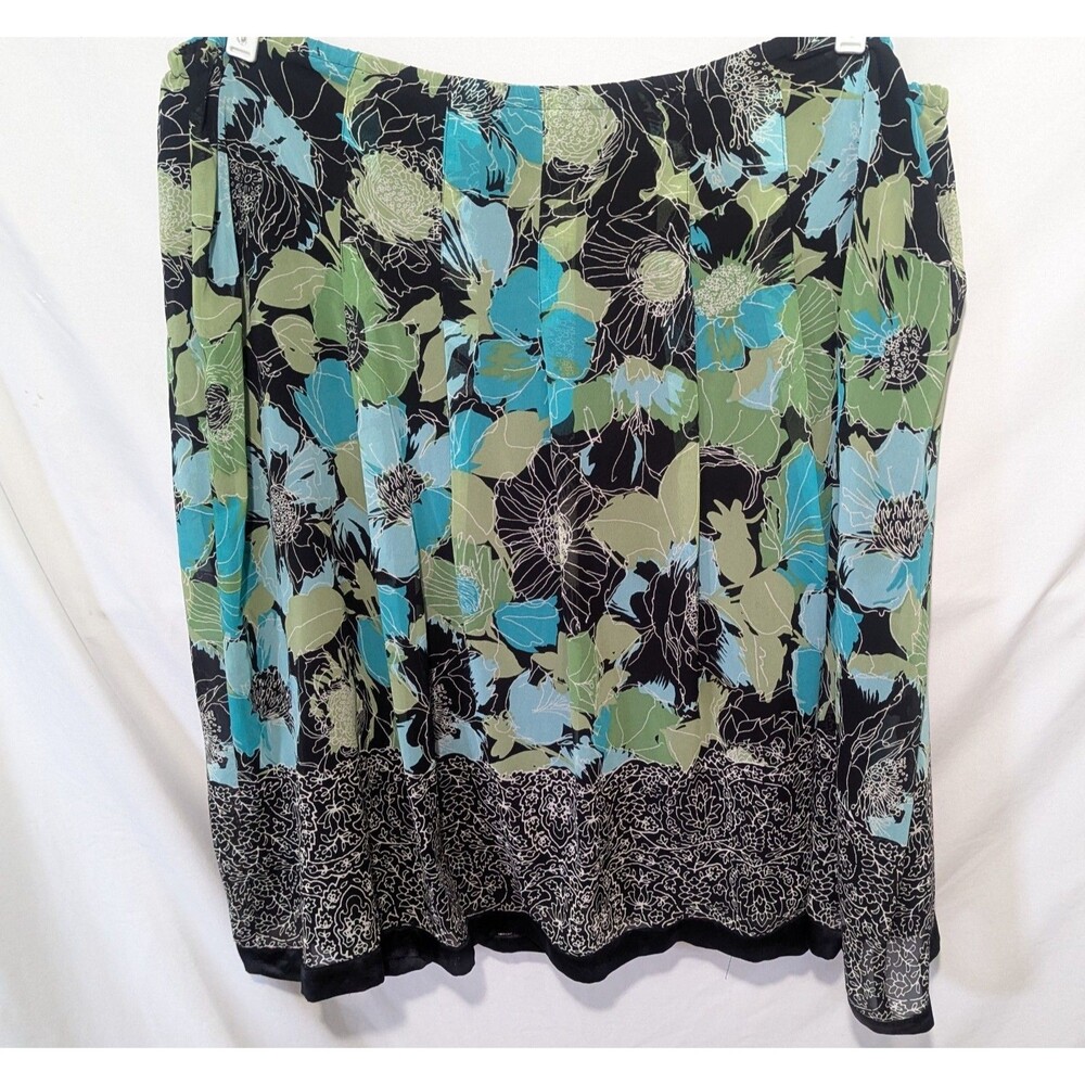 East 5th Women's Y2K Black Green & Floral Midi Skirt Sz 3x Flowy Chiffon
